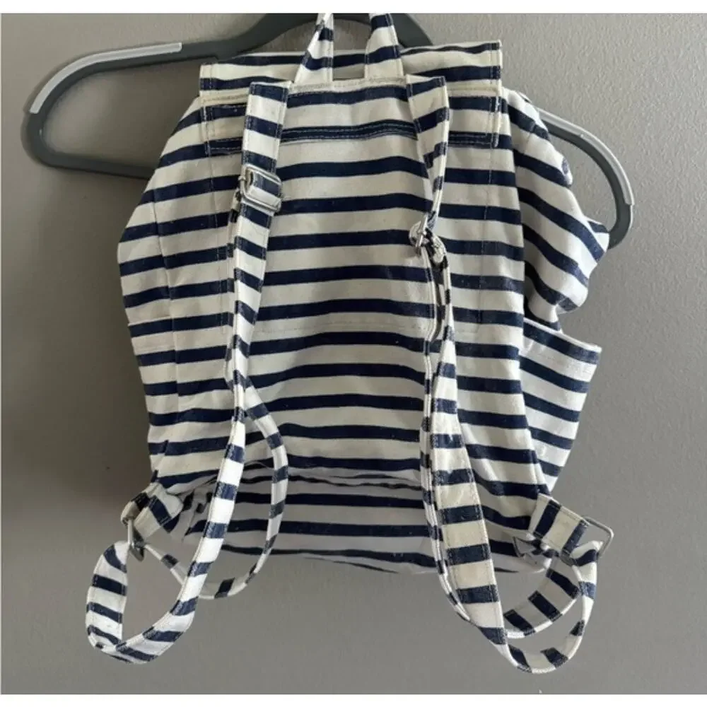 Baggu Blue White Cotton Canvas Sailor Stripe Backpack Sacre Coeur Nautical Boho